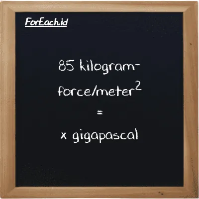 Example kilogram-force/meter<sup>2</sup> to gigapascal conversion (85 kgf/m<sup>2</sup> to GPa)